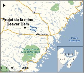 Carte indiquant l’emplacement du projet de la mine Beaver Dam.