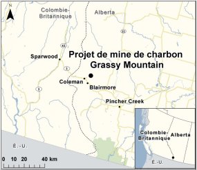 Carte indiquant l’emplacement du projet de mine de charbon Grassy Mountain.