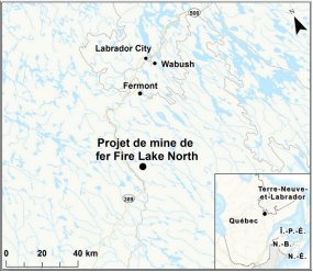 Carte indiquant l’emplacement du projet de mine de fer Fire Lake North.