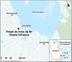 Carte indiquant l’emplacement du projet de mine de fer Hopes Advance.
