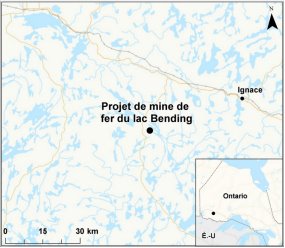 Carte indiquant l’emplacement du projet de mine de fer du lac Bending.