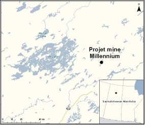 Carte indiquant l’emplacement du projet de mine Millennium.