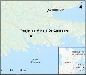 Carte indiquant l’emplacement du projet de Mine d’Oro Goldboro.