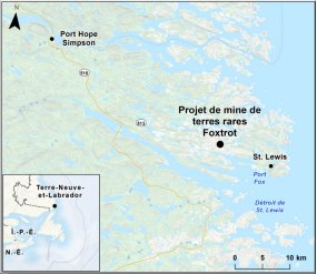 Carte indiquant l’emplacement du projet de mine de terres rare Foxtrot.
