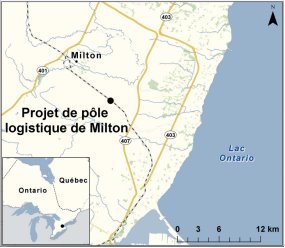 Carte indiquant l’emplacement du projet de pôle logistique de Milton.