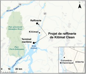 Carte indiquant l’emplacement du projet de raffinerie de Kitimat Clean.