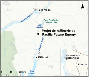 Carte indiquant l’emplacement du projet de raffinerie de Pacific Future Energy.