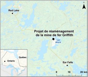 Carte indiquant l’emplacement du projet de réaménagement de la mine de fer Griffith.