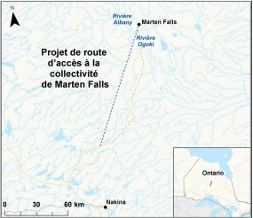 Carte indiquant l’emplacement du project de route d’accès à la collectivité de Marten Falls.