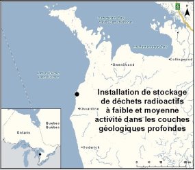 Carte indiquant l’emplacement de l’installation de stockage de déchets radioactifs à faible et moyenne activité dans les couches géologiques profondes.