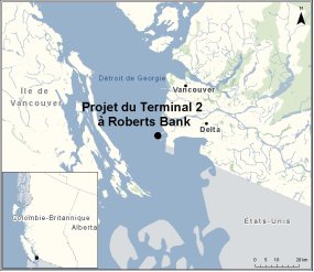 Carte indiquant l’emplacement du projet du Terminal deux à Roberts Bank.
