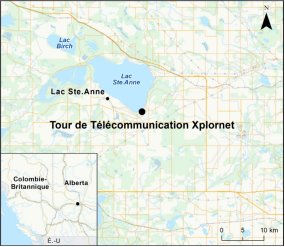 Carte indiquant l’emplacement de la Tour de télécommunications Xplornet.