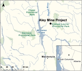Map showing the location of Aley Mine Project.