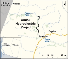 Map showing the location of Amisk Hydroelectric Project.
