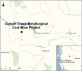 Map showing the location of Carbon Creek Metallurgical Coal Mine Project.