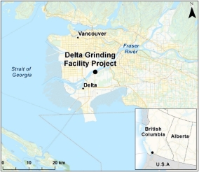 Map showing the location of Delta Grinding Facility Project.