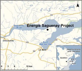 Map showing the location of Energie Saguenay Project.