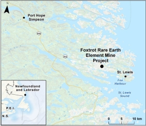 Map showing the location of Foxtrot Rare Earth Element Mine Project.