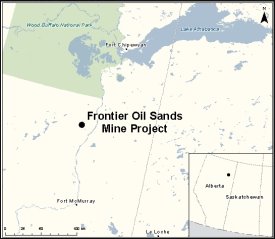 Map showing the location of Frontier Oil Sands Mine Project.
