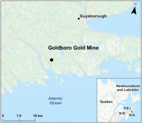 Map showing the location of Goldboro Gold Mine.