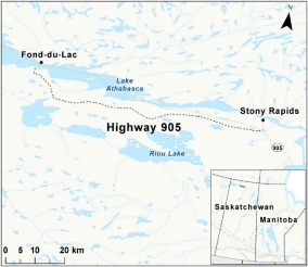 Map showing the location of Highway 905.