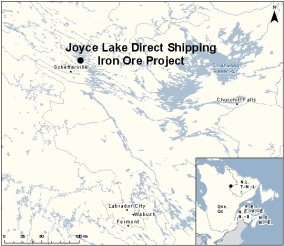 Map showing the location of Joyce Lake Direct Shipping Iron Ore Project.