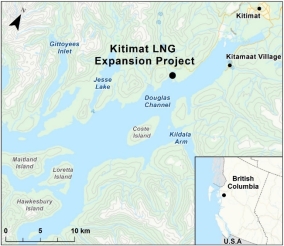 Map showing the location of Kitimat LNG Expansion Project.