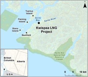 Map showing the location of Kwispaa LNG Project.