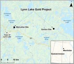 Map showing the location of Lynn Lake Gold Project.