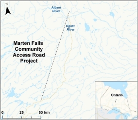Map showing the location of Marten Falls Community Access Road Project.