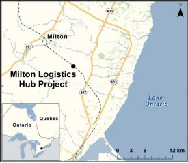 Map showing the location of Milton Logistics Hub Project.