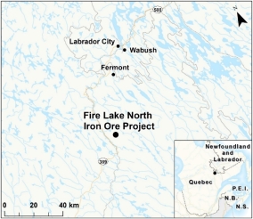 Map showing the location of Fire Lake North Iron Ore Project.