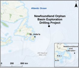 Map showing the location of Newfoundland Orphan Basin Exploration Drilling Project.
