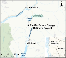 Map showing the location of Pacific Future Energy Refinery Project.