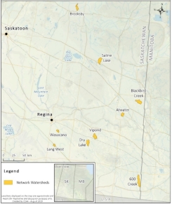 Map showing the location of the nine Saskatchewan Drainage Network projects.
