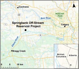 Map showing the location of Springbank Off-Stream Reservoir Project.