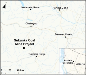 Map showing the location of Sukunka Coal Mine Project.