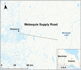 Map showing the location of Webequie Supply Road.