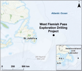 Map showing the location of West Flemish Pass Exploration Drilling Project.