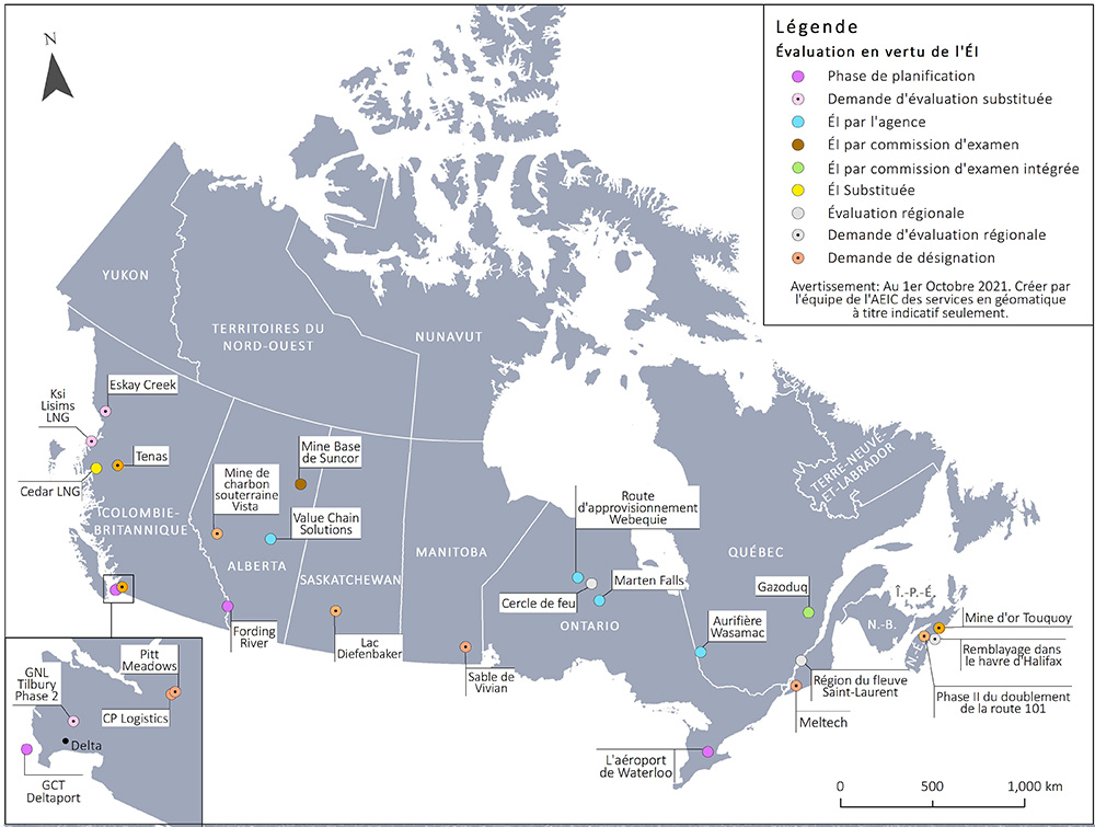 Figure 5 – Carte du Canada montrant l’emplacement des évaluations réalisées en vertu de la Loi sur l’évaluation d’impact
