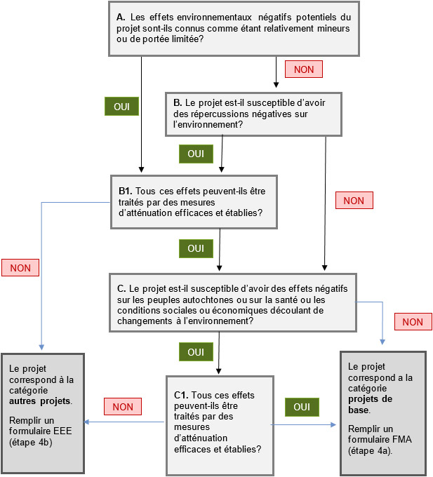 Figure 5 : Organigramme de la classification des projets (voir le formulaire correspondant à l'annexe C)