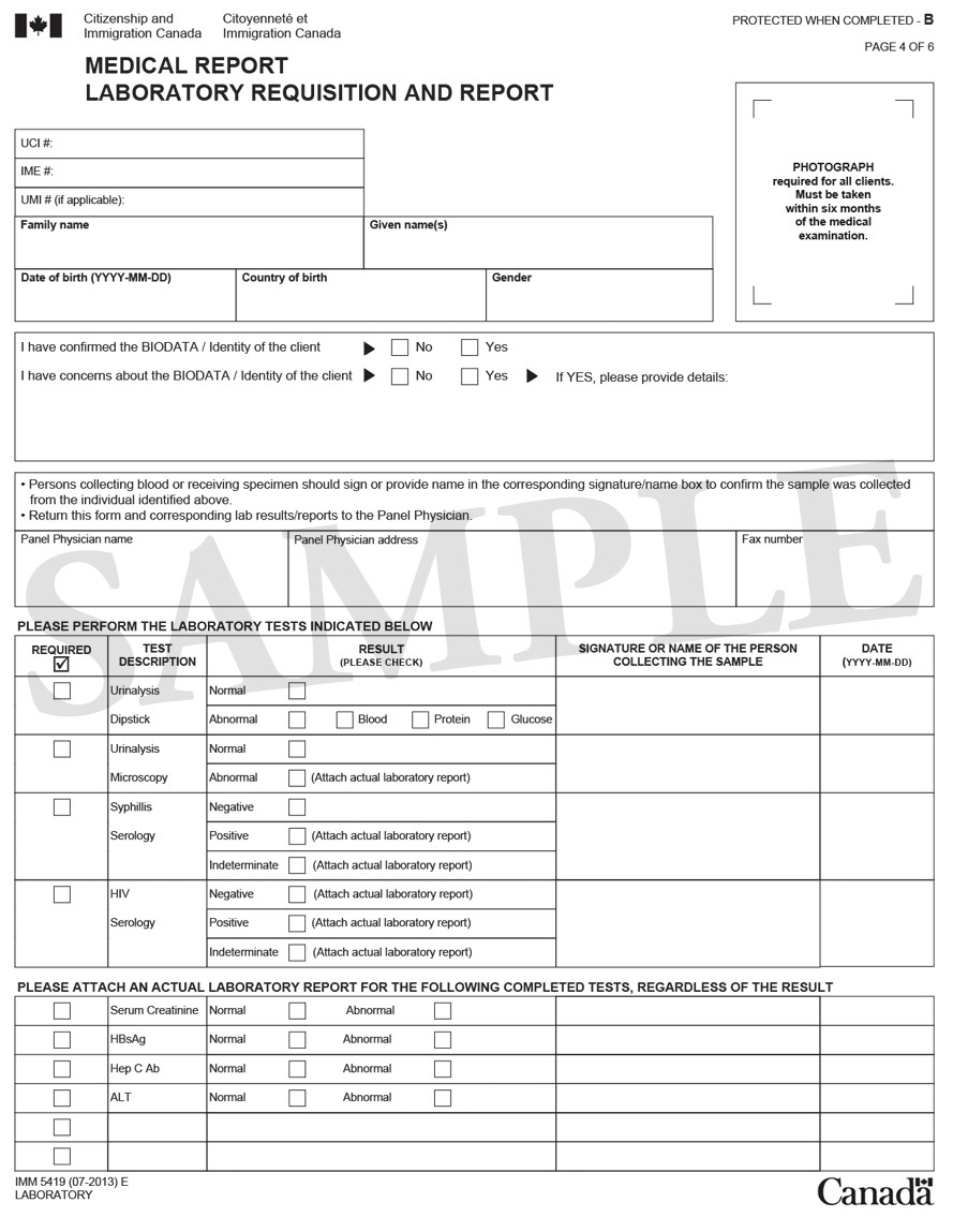 Sample of IMM 5419 Medical Report Page 4