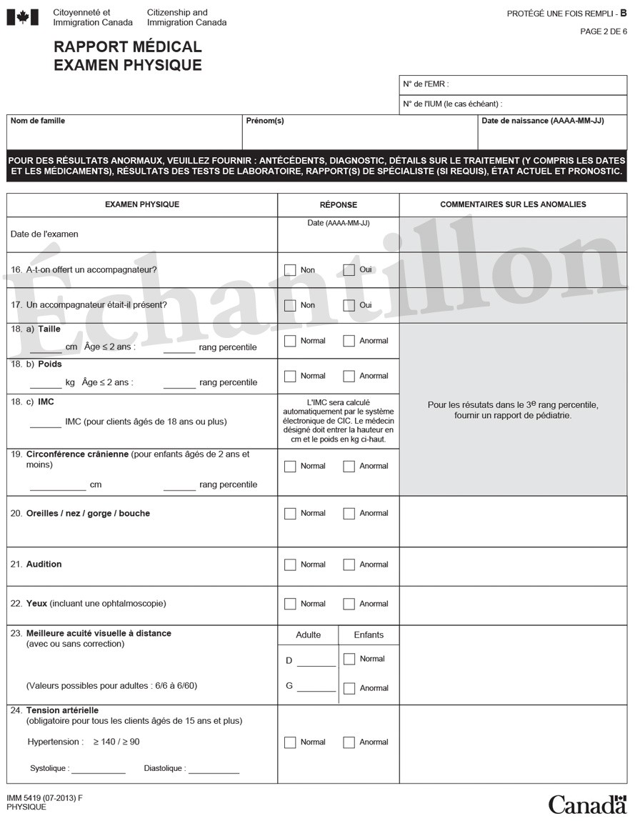 Exemple de IMM 5419 – Rapport médical Page 2 de 6