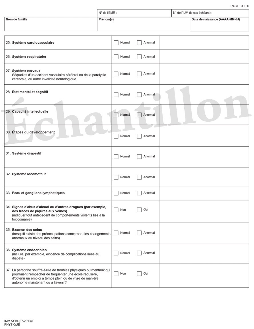 Exemple de IMM 5419 – Rapport médical Page 3 de 6