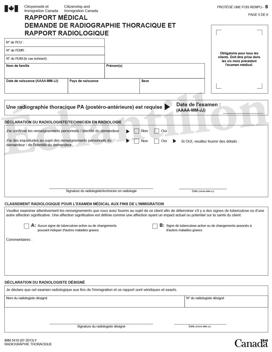 Exemple de IMM 5419 – Rapport médical Page 5 de 6