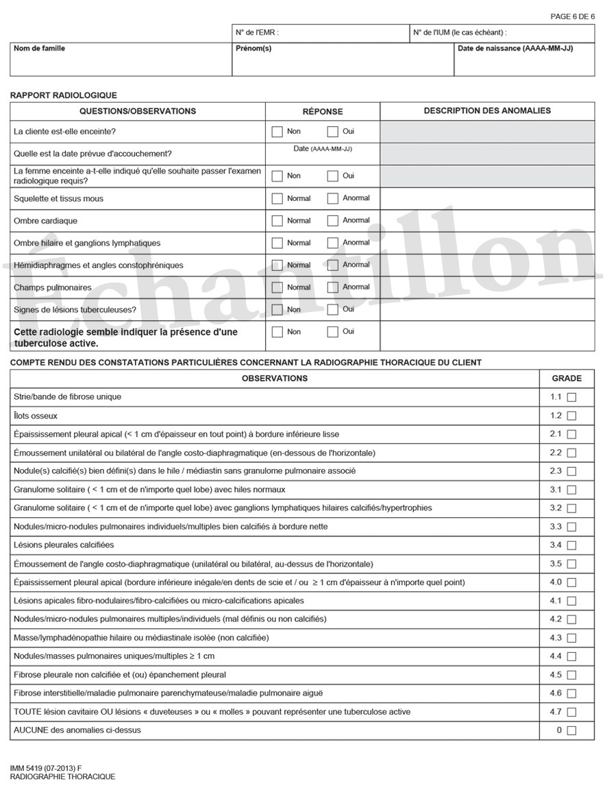 Exemple de IMM 5419 – Rapport médical Page 6 de 6