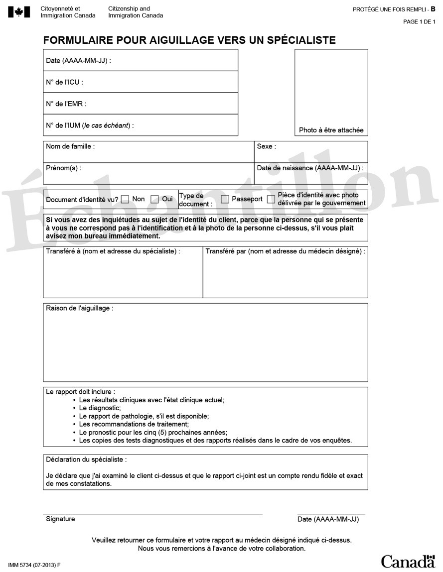 Exemple de IMM 5734 : Formulaire pour aiguillage vers un spécialiste