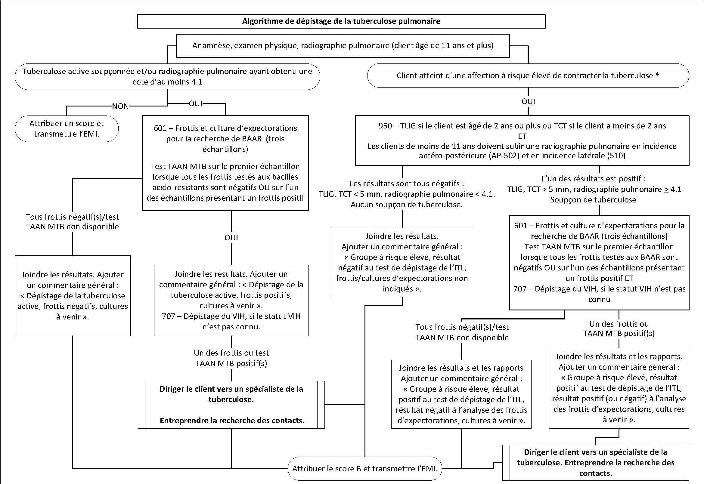 Dépistage de la tuberculose pulmonaire et de la tuberculose latente décrit ci-dessous