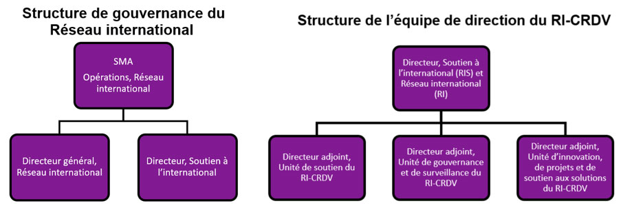 Organigramme de la structure de gouvernance et de l’équipe de direction du RI-CRDV  décrit ci-dessous