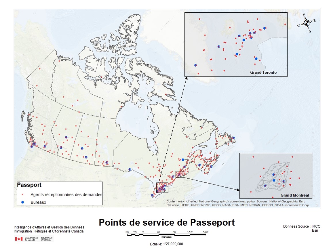 Graphique des bureaux des passeports au Canada; version texte ci-dessous